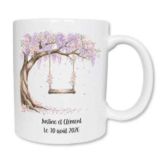 Mug céramique 325ml balançoire amoureux personnalisé avec prénoms - cadeau couple romantique
