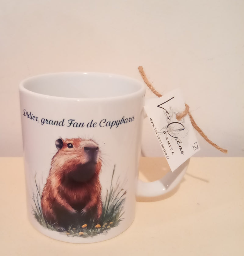 Mug capybara personnalisé avec prénom, idée cadeau rigolo enfant
