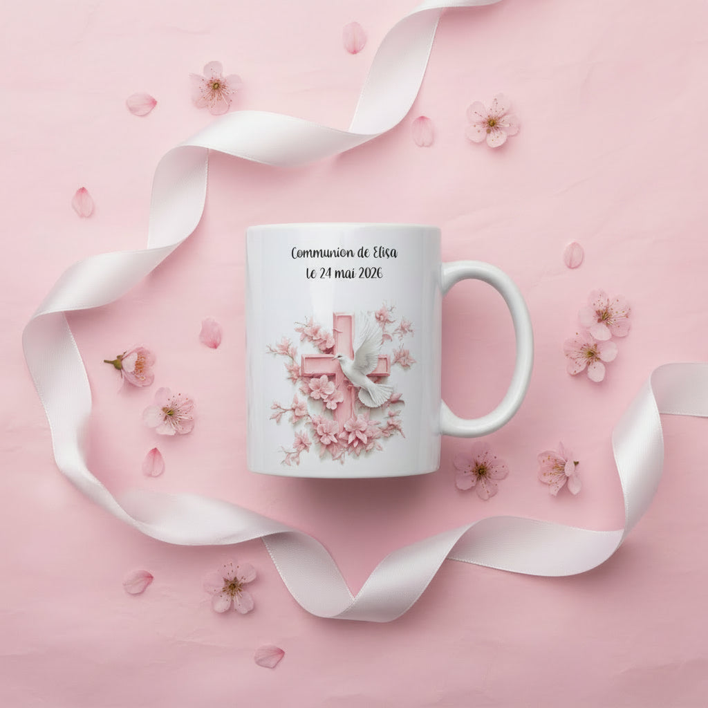 Mug personnalisé confirmation ou profession de foi, personnalisé avec prénom et date
