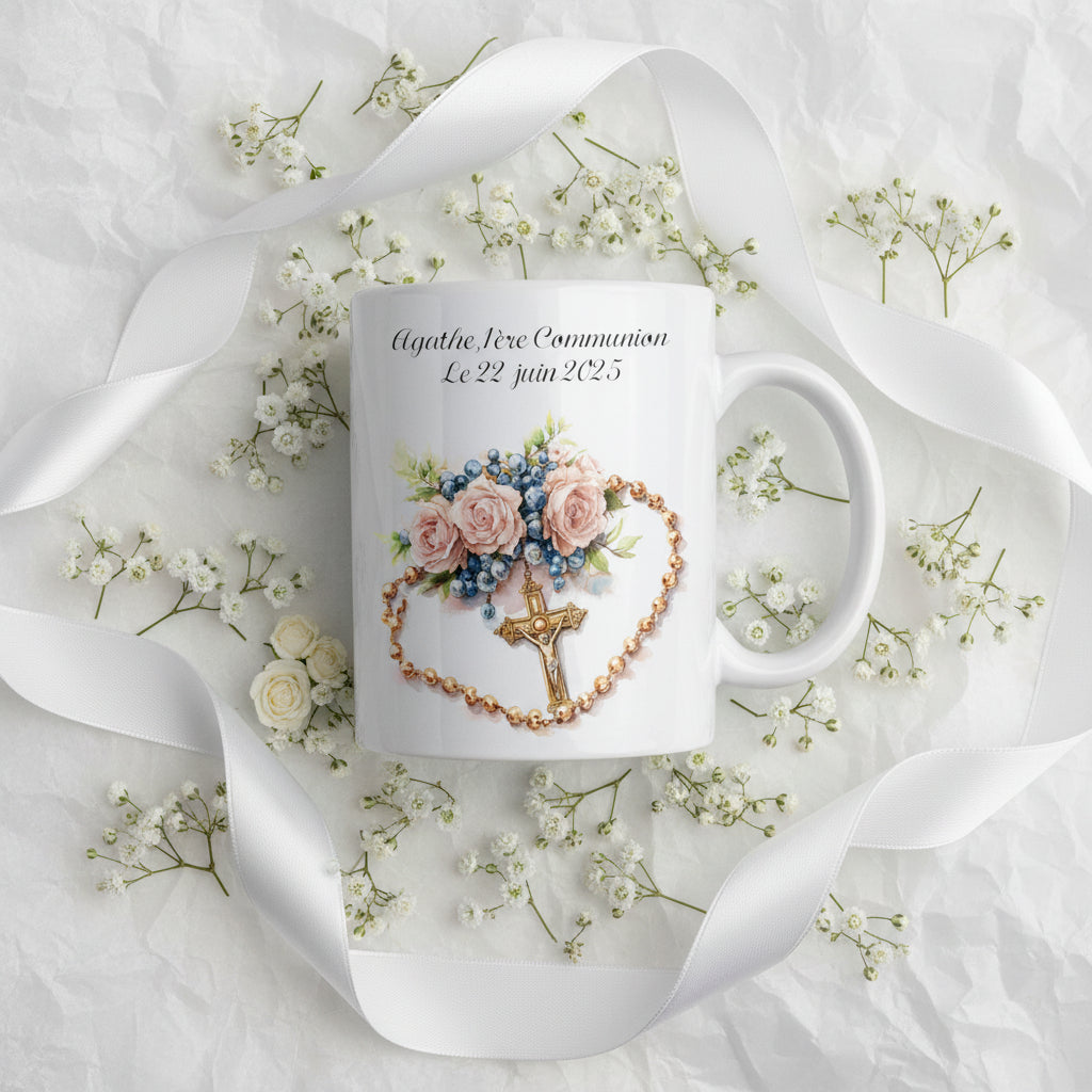 Mug personnalisé chapelet communion avec prénom - idée cadeau communion
