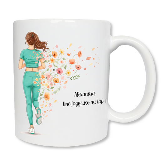 Mug personnalisé joggeuse avec prénom – cadeau running anniversaire Noël

