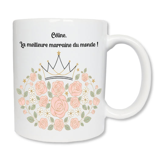 Mug personnalisé marraine couronne avec prénom – cadeau demande marraine baptême anniversaire Noël

