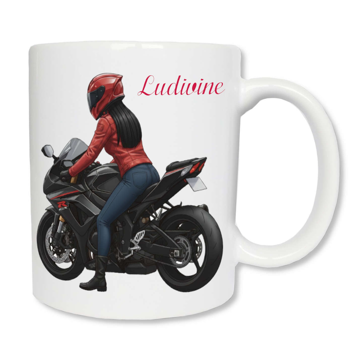 Mug personnalisé femme motarde avec prénom – cadeau moto anniversaire Noël

