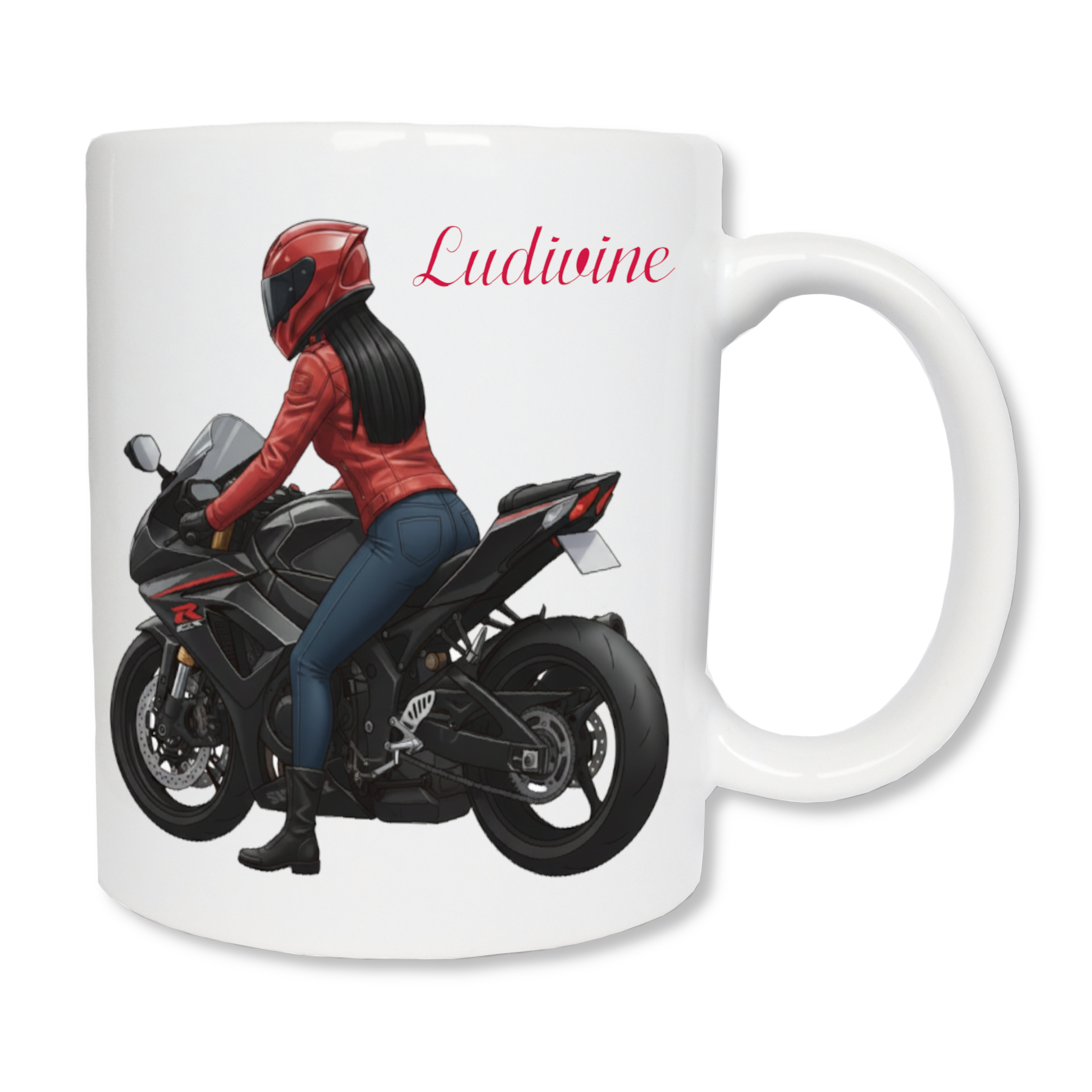 Mug personnalisé femme motarde avec prénom – cadeau moto anniversaire Noël

