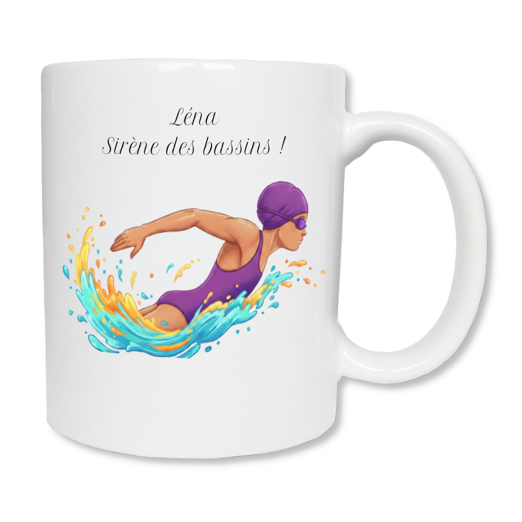 Mug personnalisé nageuse avec prénom – cadeau natation anniversaire Noël

