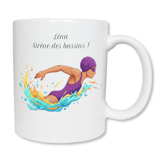 Mug personnalisé nageuse avec prénom – cadeau natation anniversaire Noël

