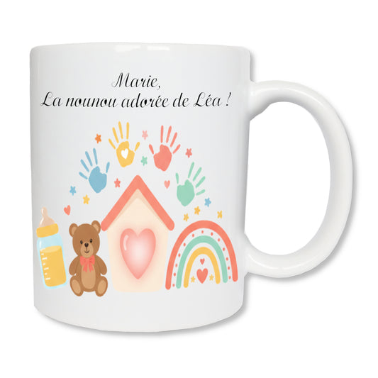 Mug personnalisé nounou avec prénom – cadeau assistante maternelle fin d'année Noël

