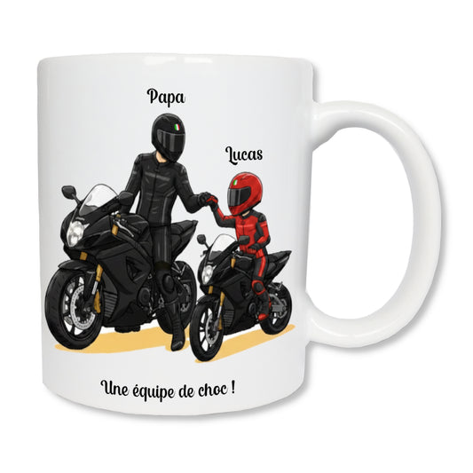 Personalized mug for biker dad and child + text on the back 