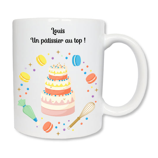 Mug personnalisé pâtissier pâtissière avec prénom – cadeau pâtisserie anniversaire diplôme

