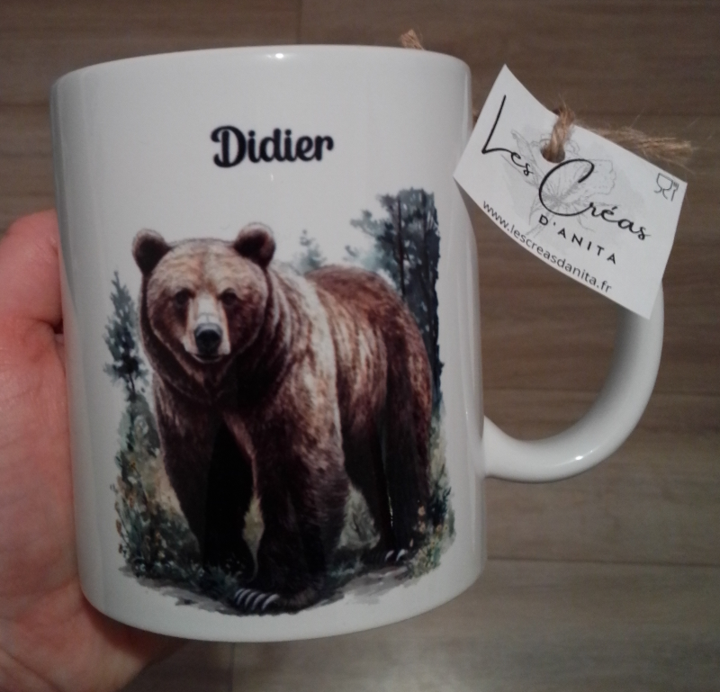 Mug blanc en céramique  avec un ours et un prénom