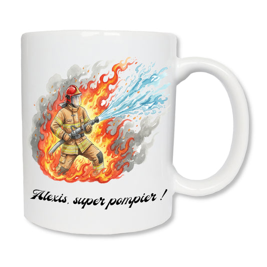 Mug personnalisé pompier pompière avec prénom – cadeau sapeur-pompier anniversaire fête des pères retraite

