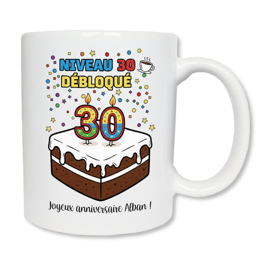 Mug gâteau joyeux anniversaire 30 ans - cadeau anniversaire original personnalisé
