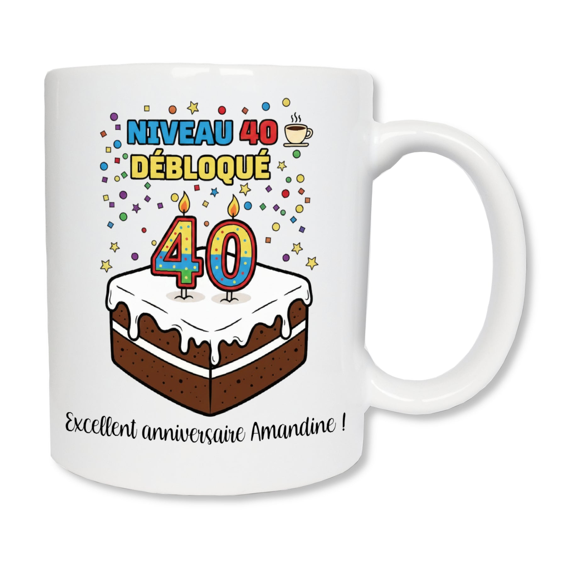 Mug gâteau joyeux anniversaire 40 ans - cadeau anniversaire original personnalisé

