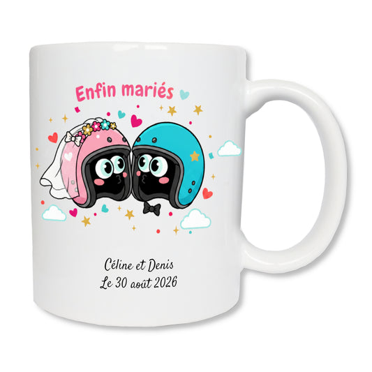 Mug personnalisé casques moto amoureux avec prénoms - cadeau couple motard
