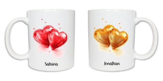 Duo de mugs personnalisés avec coeurs