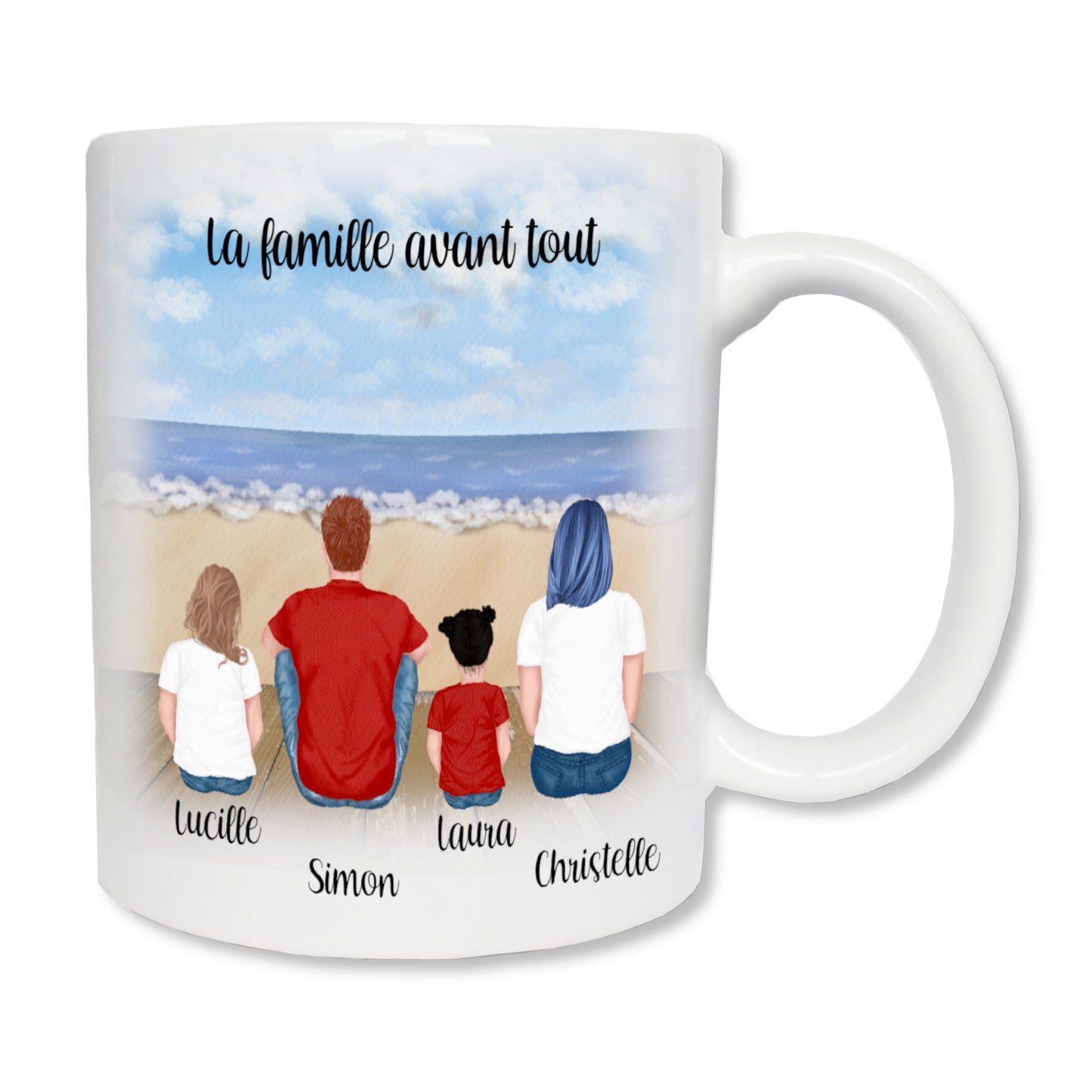 Personalized mug Family of 4: parents and 2 daughters