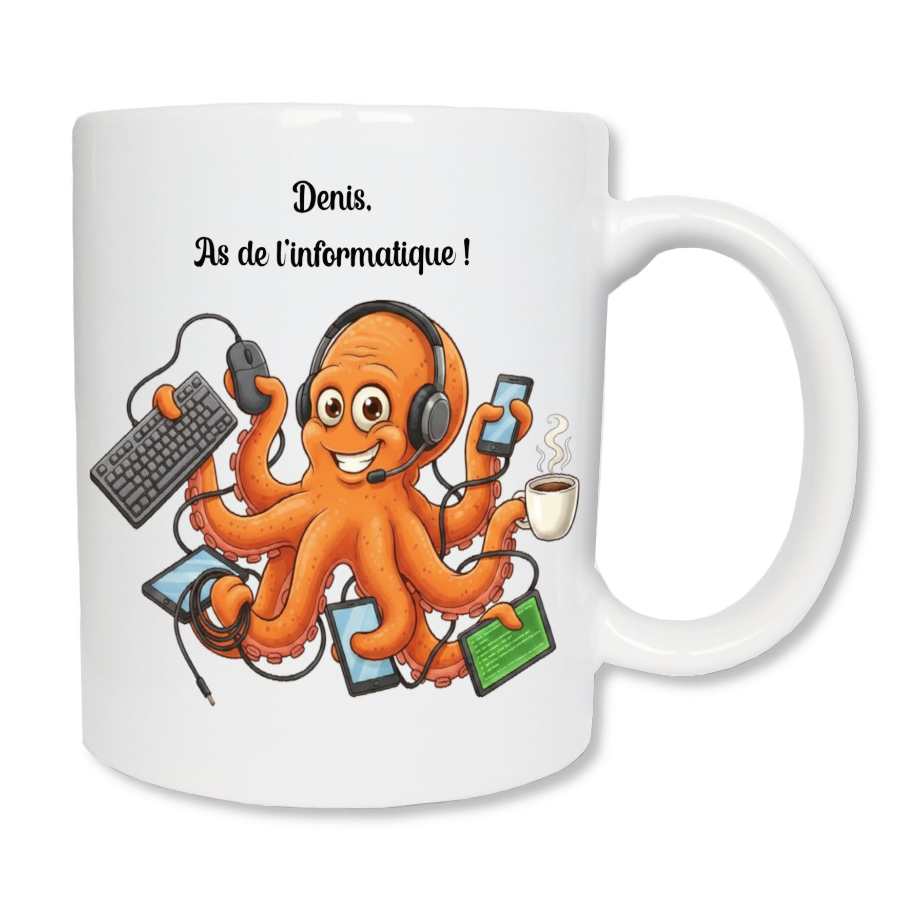 Mug personnalisé informaticien pieuvre avec prénom – cadeau développeur geek anniversaire diplôme

