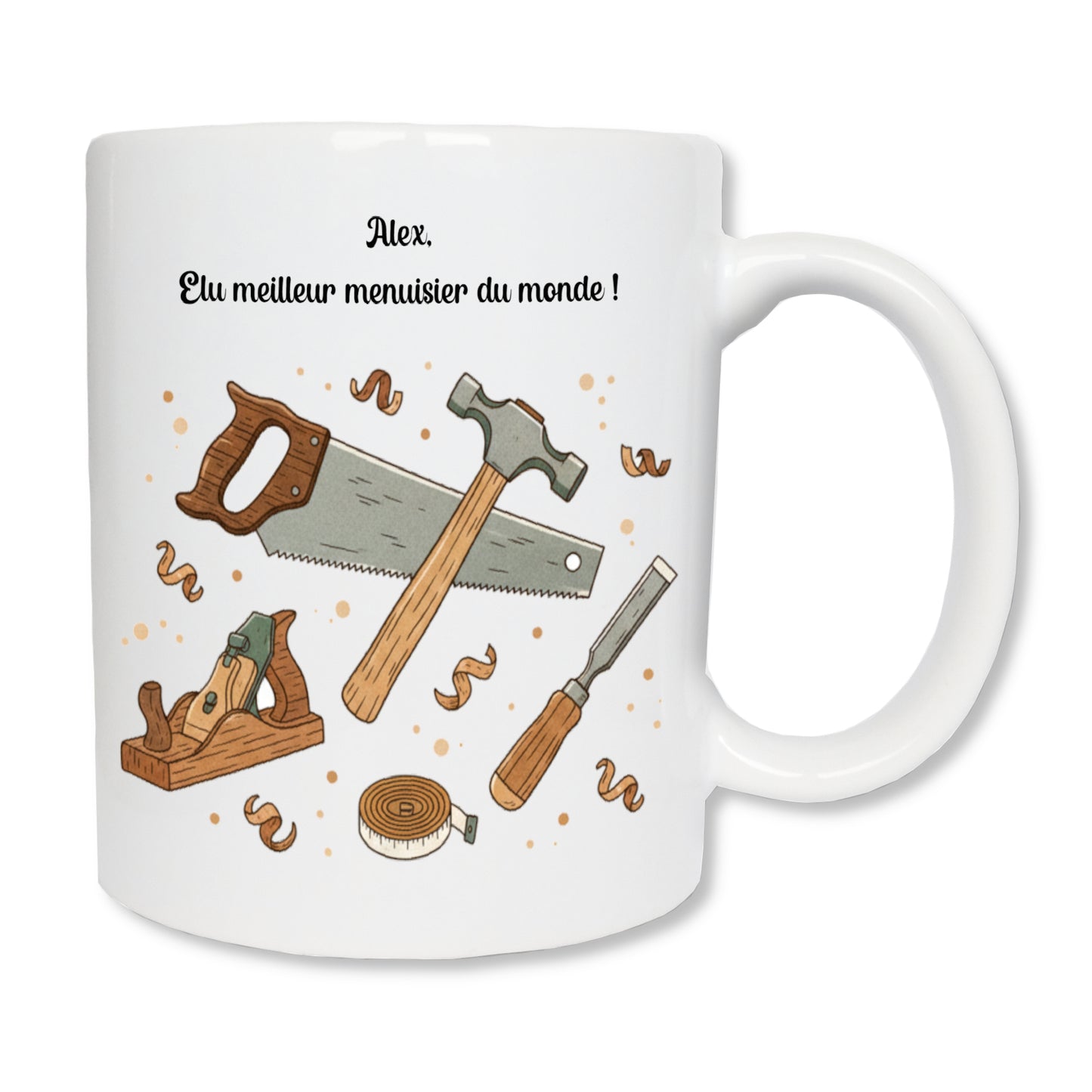 Mug personnalisé menuisier avec prénom – cadeau bois charpentier ébéniste anniversaire CAP