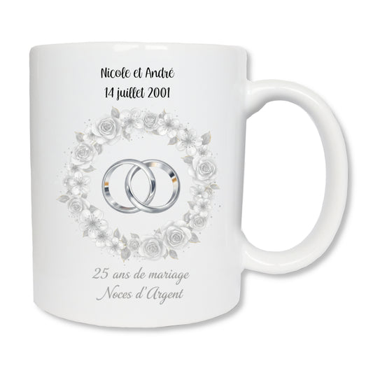 Mug personnalisé 25 ans de mariage Noces d'argent - cadeau couple anniversaire mariage
