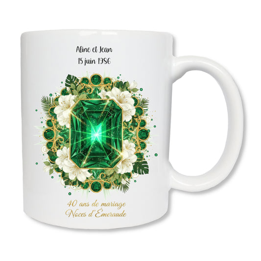 Mug personnalisé 40 ans de mariage Noces d'émeraude - cadeau couple anniversaire mariage
