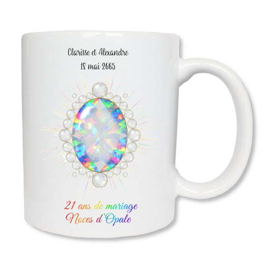 Mug personnalisé 21 ans de mariage Noces d'opale - cadeau couple anniversaire mariage
