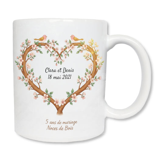 Mug personnalisé 5 ans de mariage Noces de bois - cadeau couple anniversaire mariage
