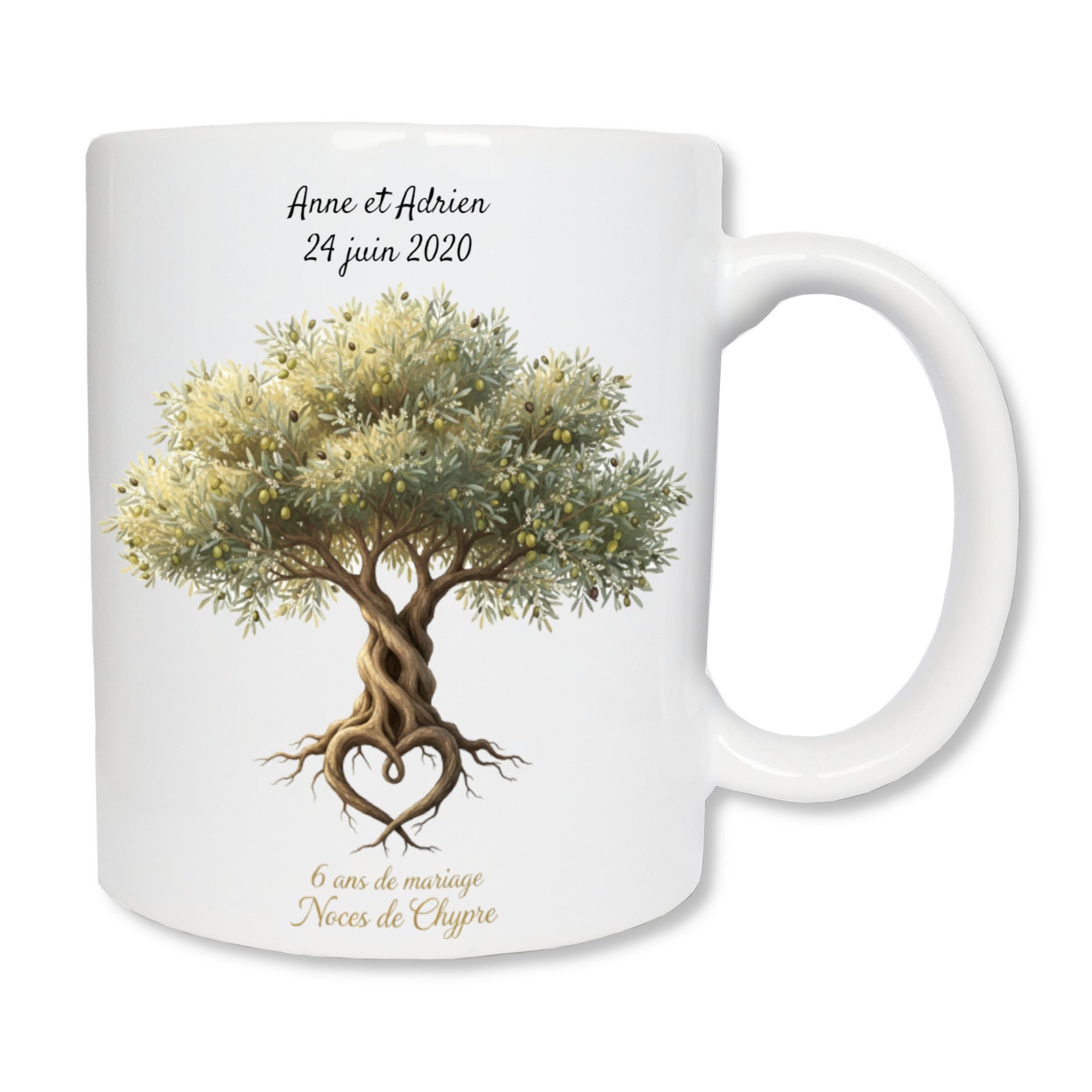 Mug personnalisé 6 ans de mariage noces de Chypre avec prénoms - cadeau couple
