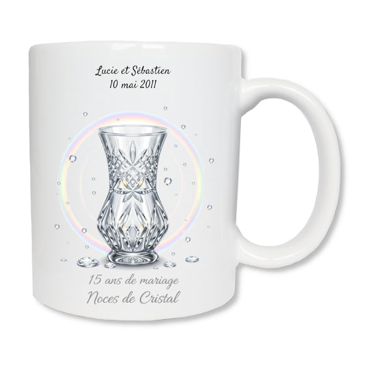 Mug personnalisé 15 ans de mariage Noces de cristal - cadeau couple anniversaire mariage
