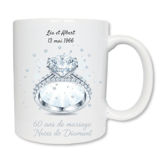 Mug personnalisé 60 ans de mariage Noces de diamant - cadeau couple anniversaire mariage
