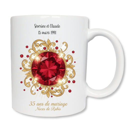 Mug personnalisé 35 ans de mariage Noces de rubis - cadeau couple anniversaire mariage

