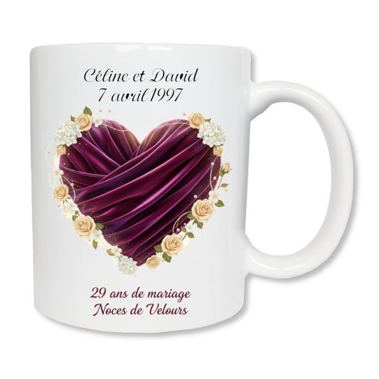 Mug personnalisé 29 ans de mariage Noces de velours - cadeau couple anniversaire mariage
