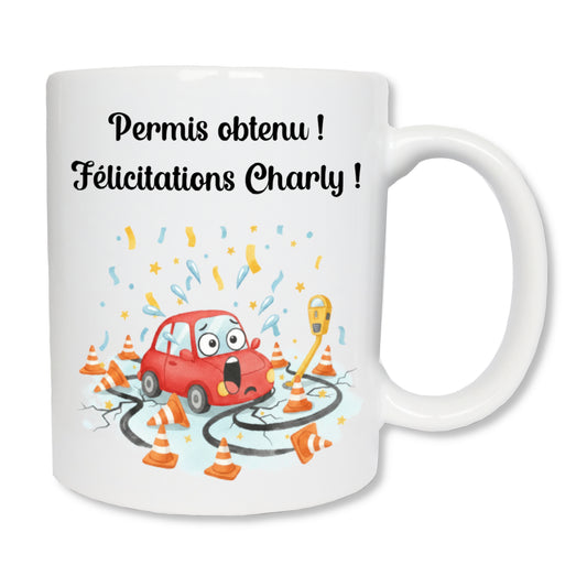 Mug personnalisé permis de conduire avec prénom - cadeau original pour fêter le permis

