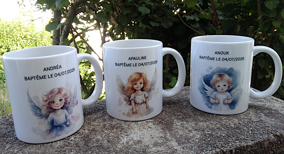 Mug personnalisé ange baptême avec prénom - idée cadeau naissance baptême
