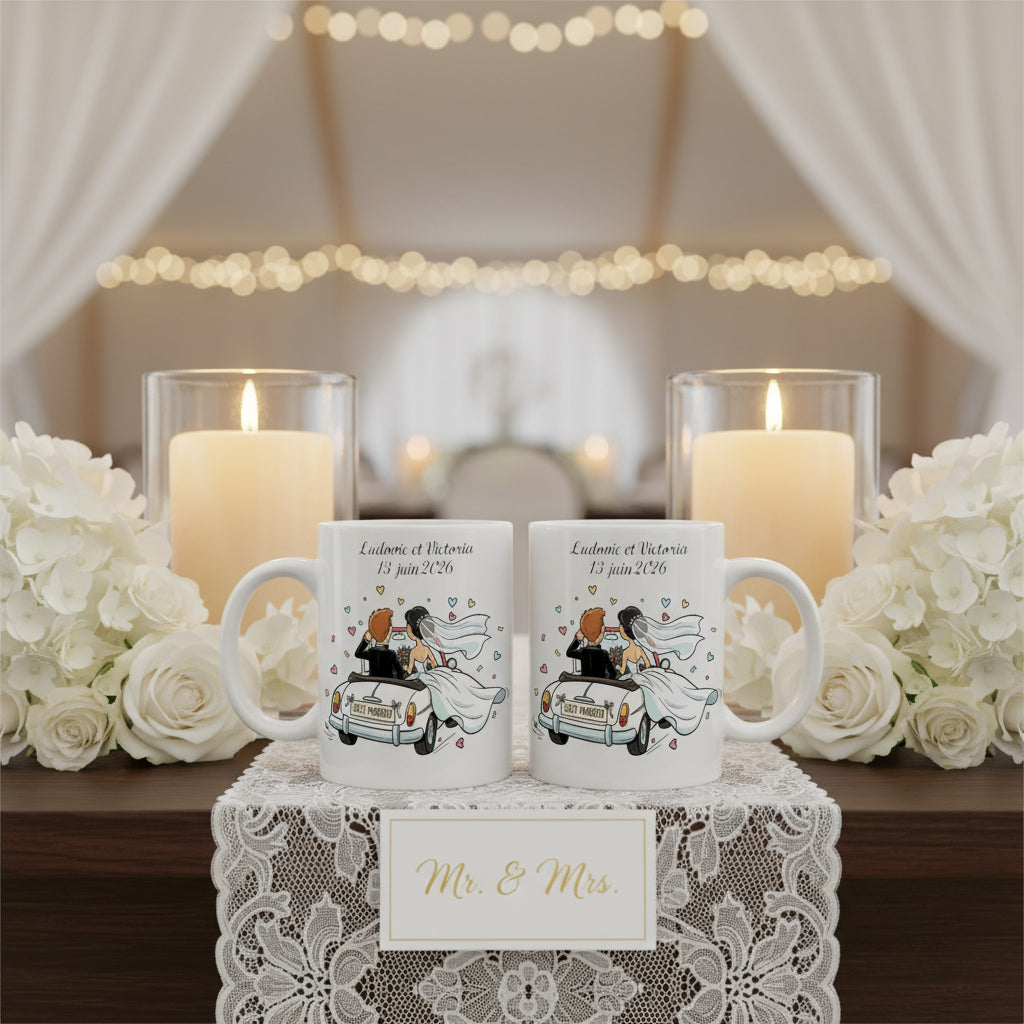 Mug personnalisé mariés avec prénoms et date - idée cadeau mariage
