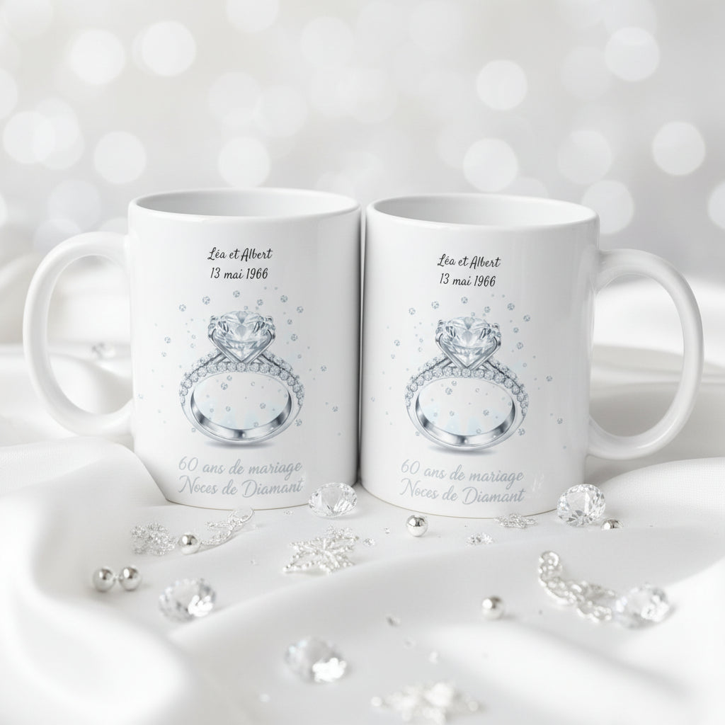 Duo de mugs personnalisés Noces de Diamant 60 ans de mariage
