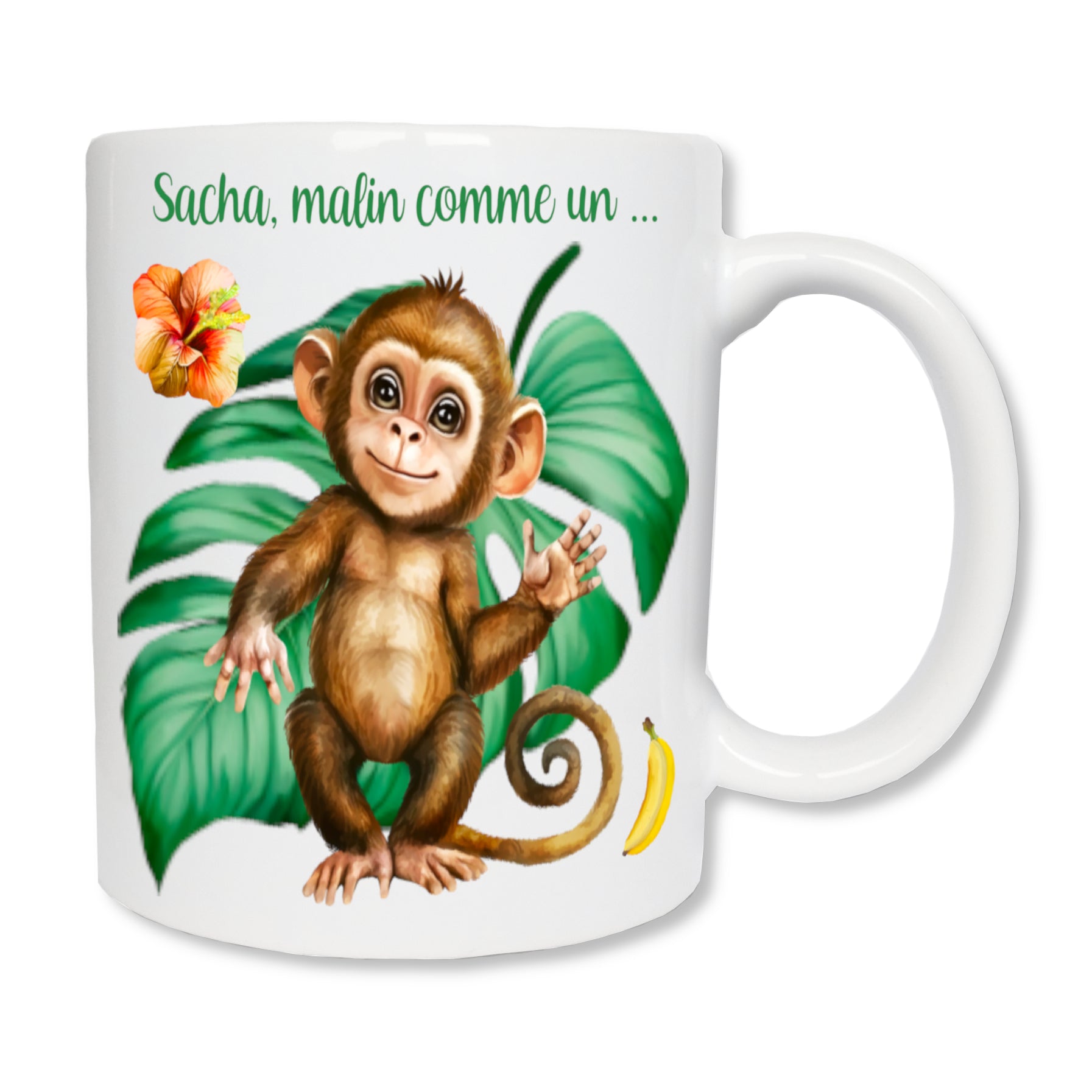 Mug personnalisé en céramique blanc affichant un singe 