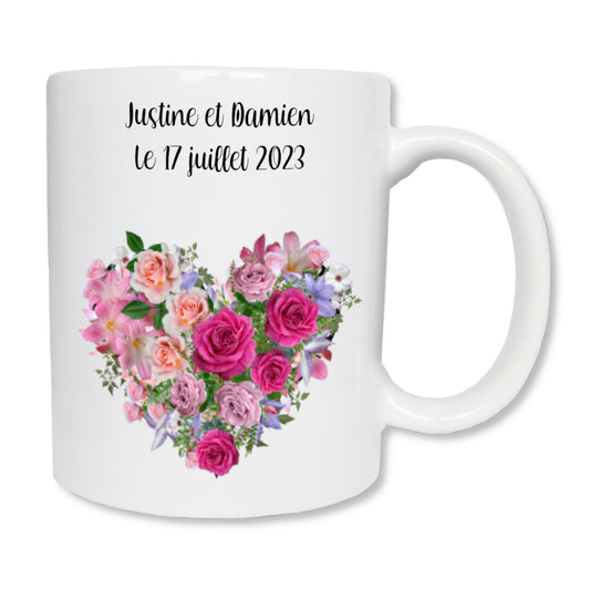 Personalized heart flower mug with first name