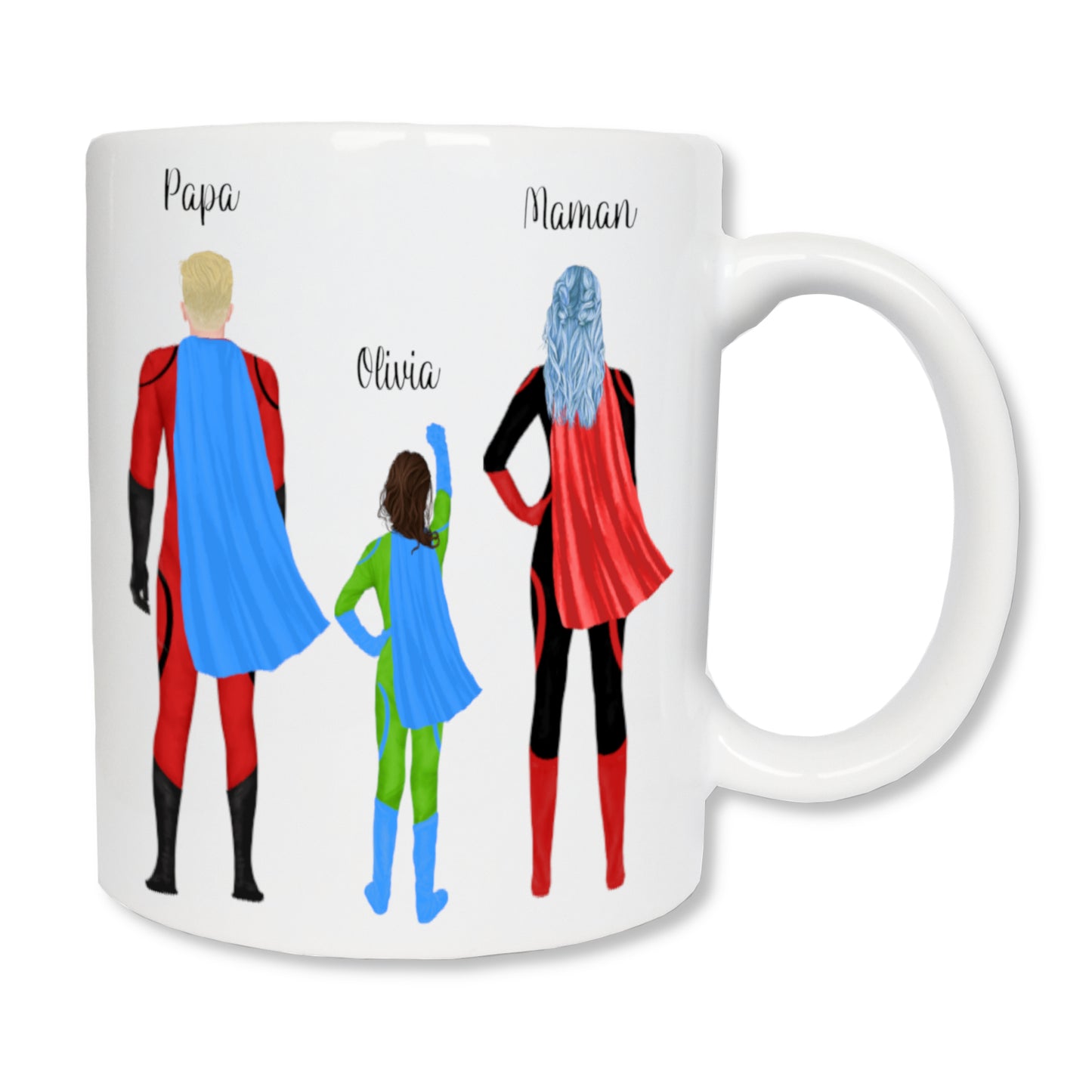 Personalized Mug Family of 3 Superheroes
