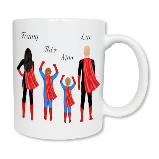 Mug personnalisé famille de 4 super-héros