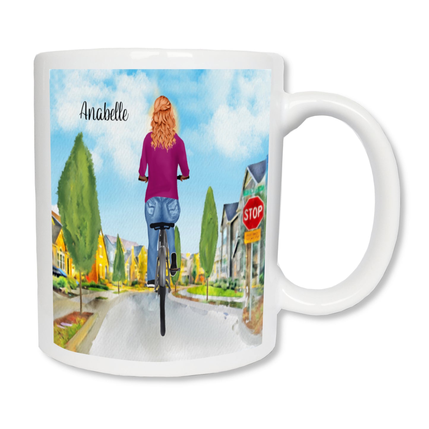 Personalized woman cyclist mug