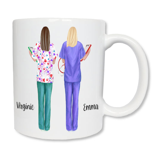 Mug personnalisé 2 infirmières / Aides-soignantes / Sages-femmes / Pharmaciennes