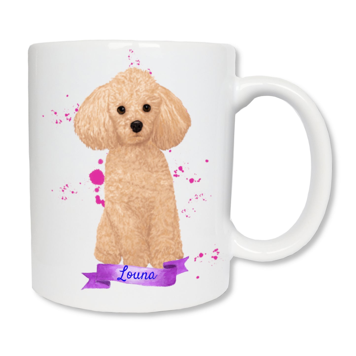 Personalized Poodle dog mug and his first name