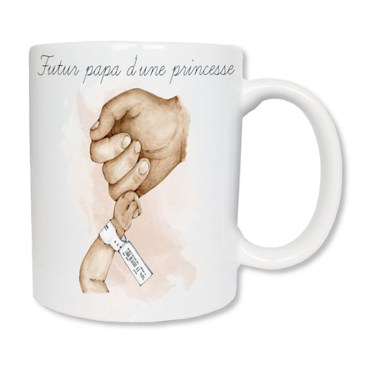 Personalized mug birth hands dad / future dad and baby
